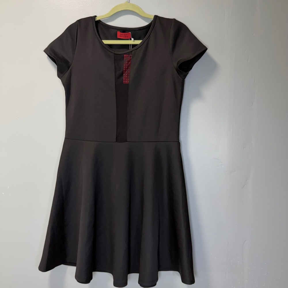 Red‎ Dot Boutique Mesh Chest Fit and Flare Little Black Dress Size Small New